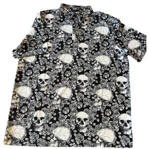 Golf Polo Skull Men XL Gothic Grunge Graphic Skeleton Day Dead Halloween Shirt